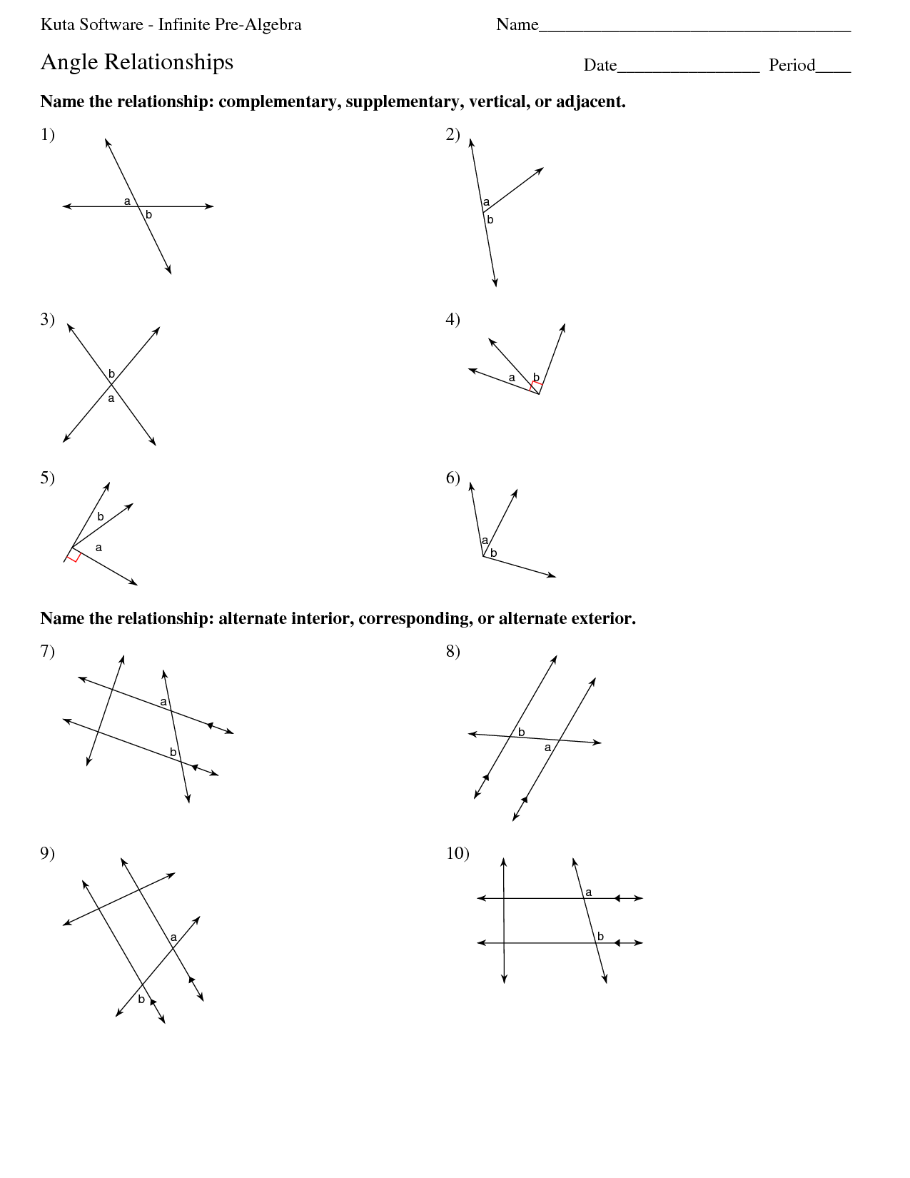 Vertical Angles Worksheet With No Numbers